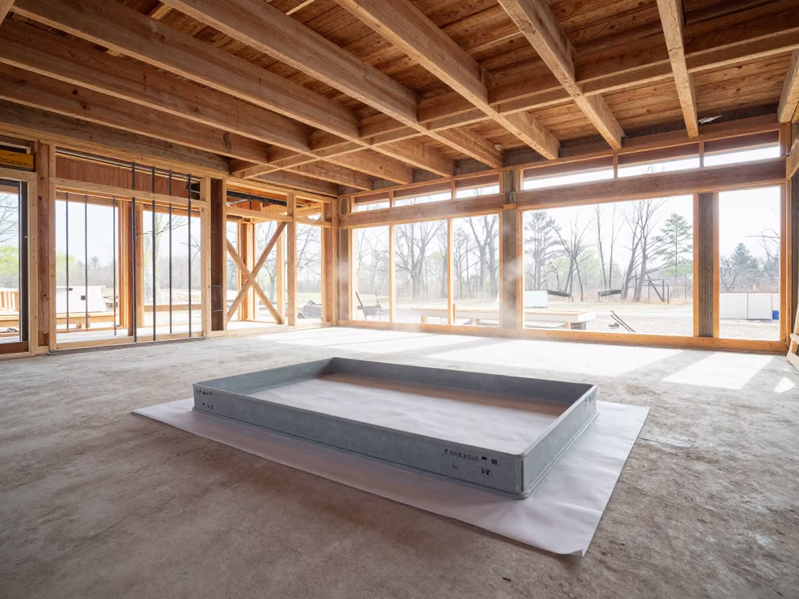 Salvaged Fixture Label Tray in Kentucky Mechanical Room in in a mechanical room under buildout in Kentucky