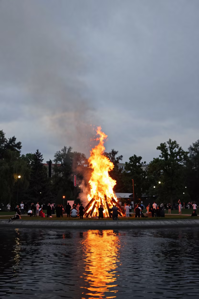 Samhain Fire Festival at Moscow Park Twilight in at a public square during a festival in Gorky Park, Moscow