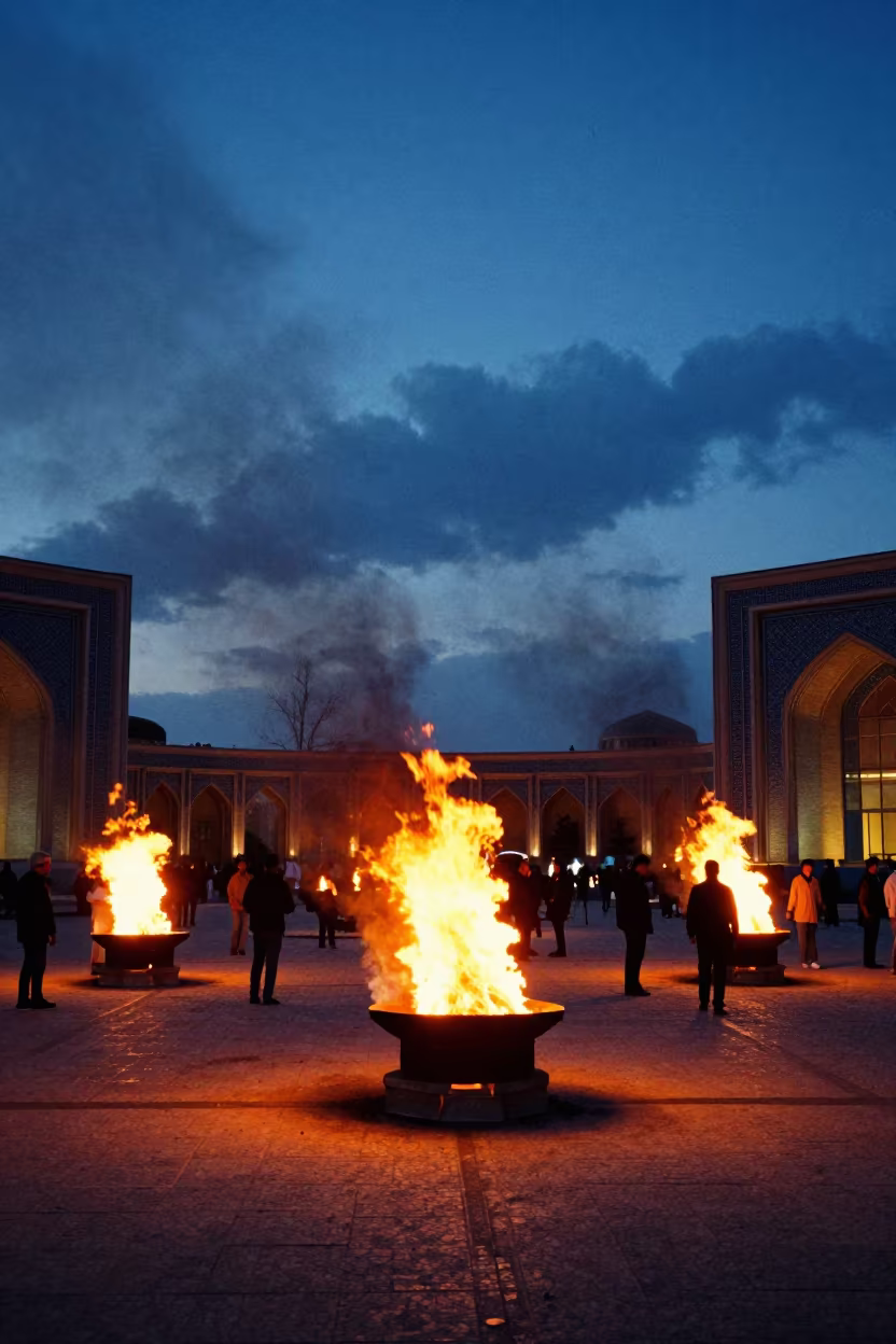 Samhain Fire Festival at Tashkent Square Twilight in at a public square during a festival in Tashkent