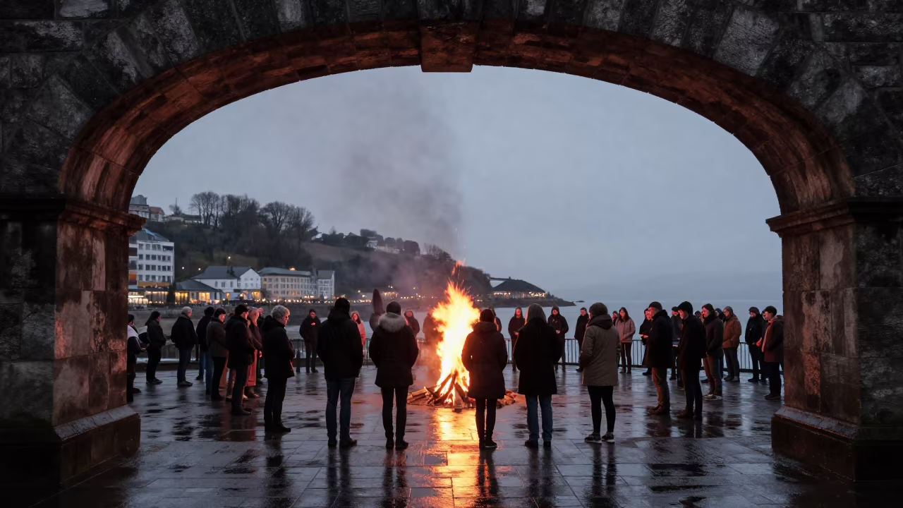 Samhain Fire Festival Twilight Vitoria Waterfront in at a waterfront celebration in Vitoria