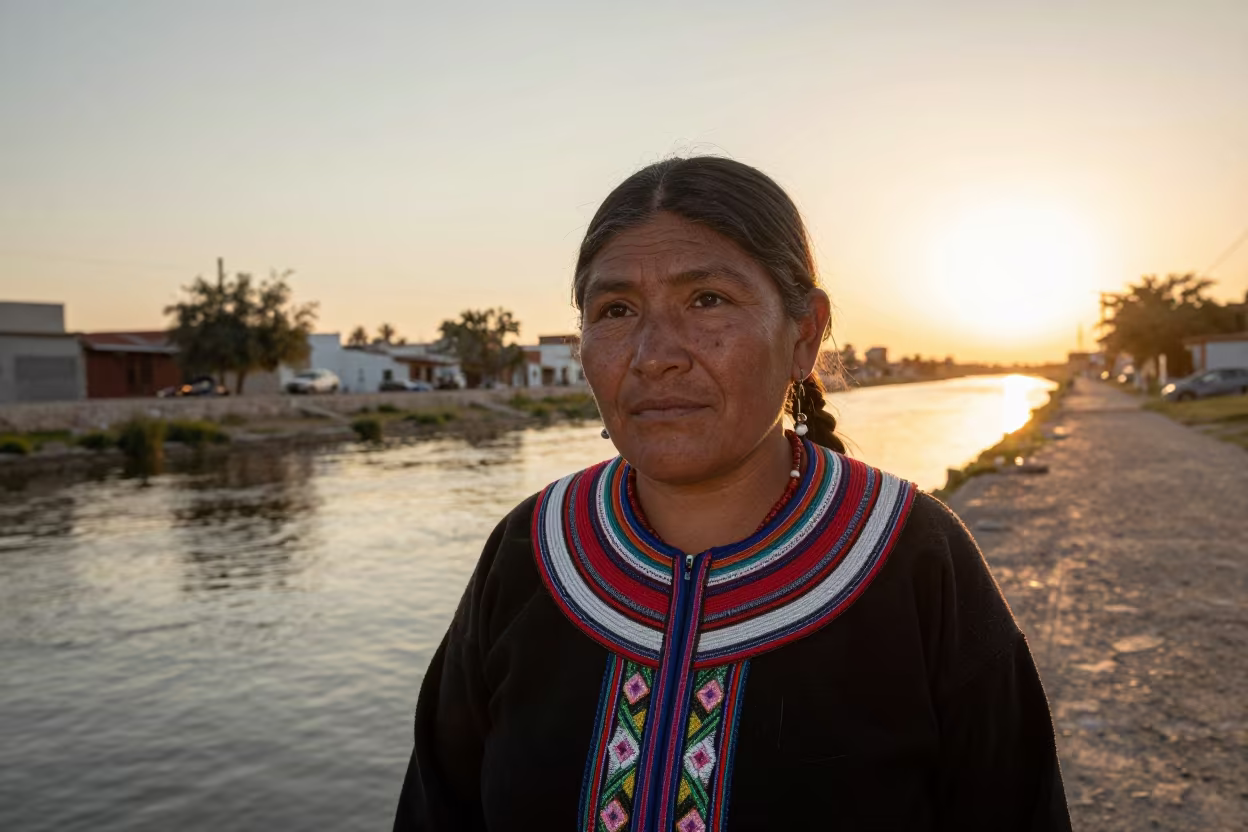 Sami Woman Portrait Beside Canal Matamoros in beside a canal in Matamoros