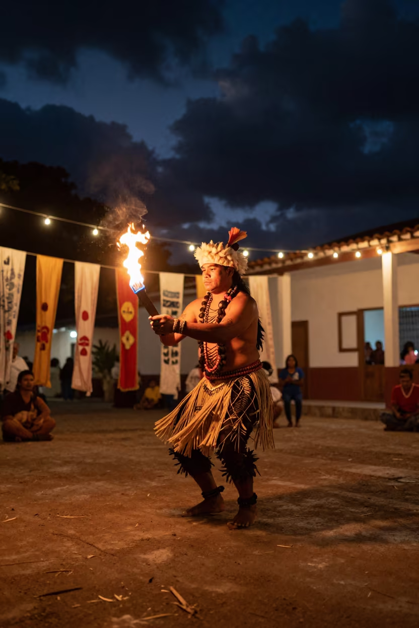 Samoan Fire Knife Dance in Venezuelan Prayer Hall in in a prayer hall in Barquisimeto