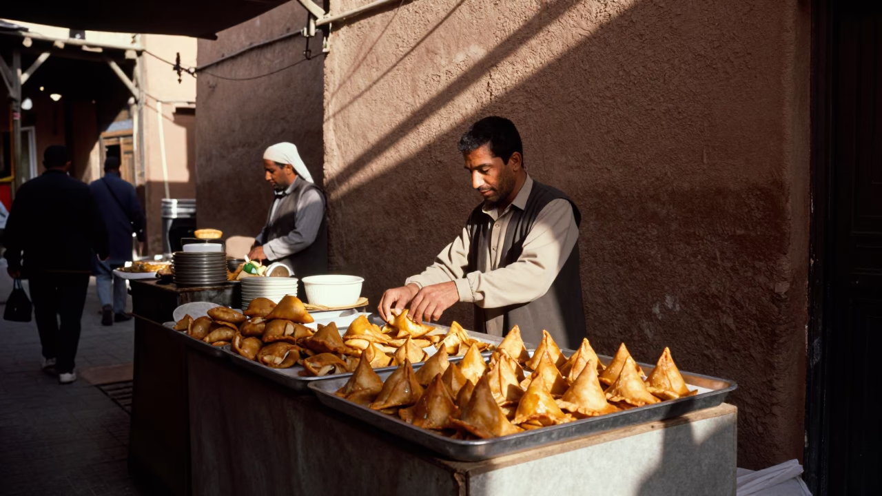 Samosas in Marrakech at The Early Afternoon Light in in Marrakech, Morocco