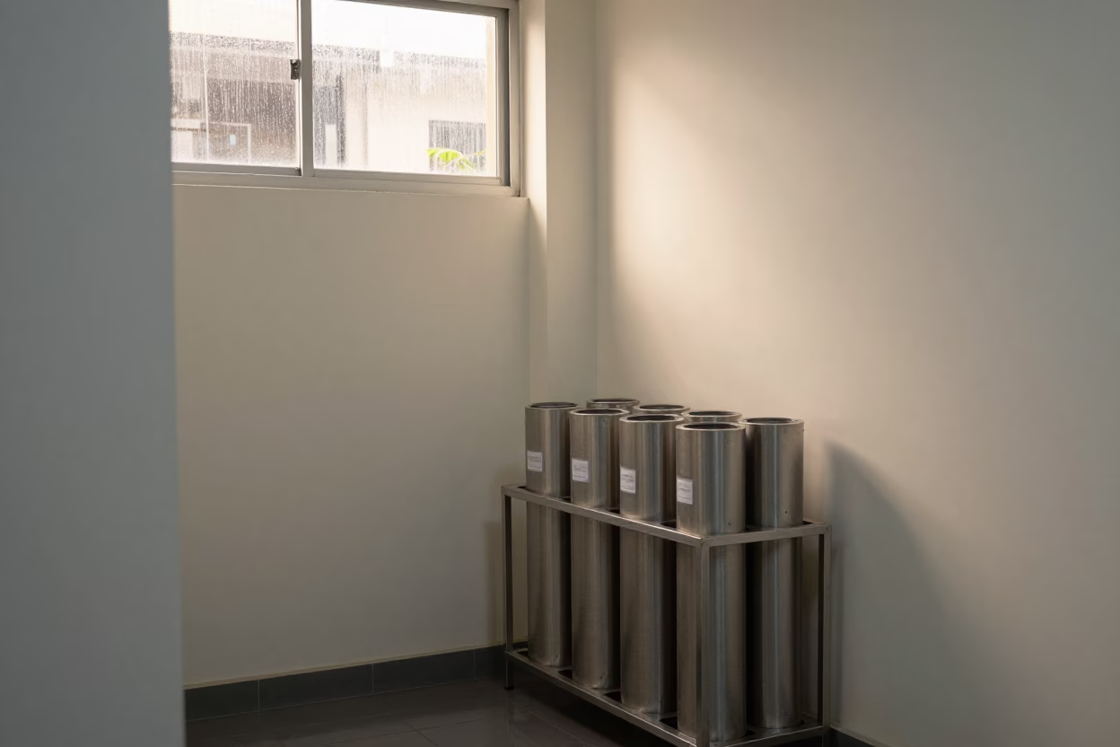 Rack of Sample Sleeves in Yogyakarta Office in inside an open-plan office bay near Yogyakarta