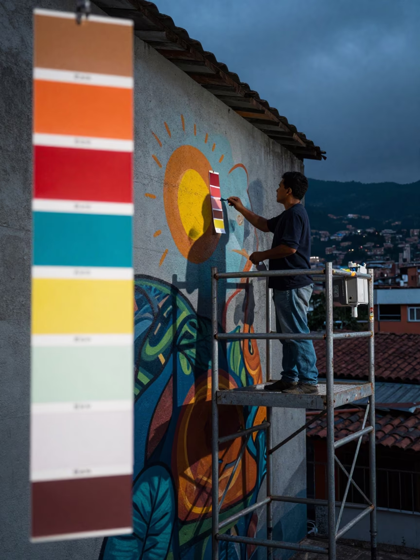 Sample Swatches in Medellin at The Predawn Darkness Light in in Medellin, Colombia