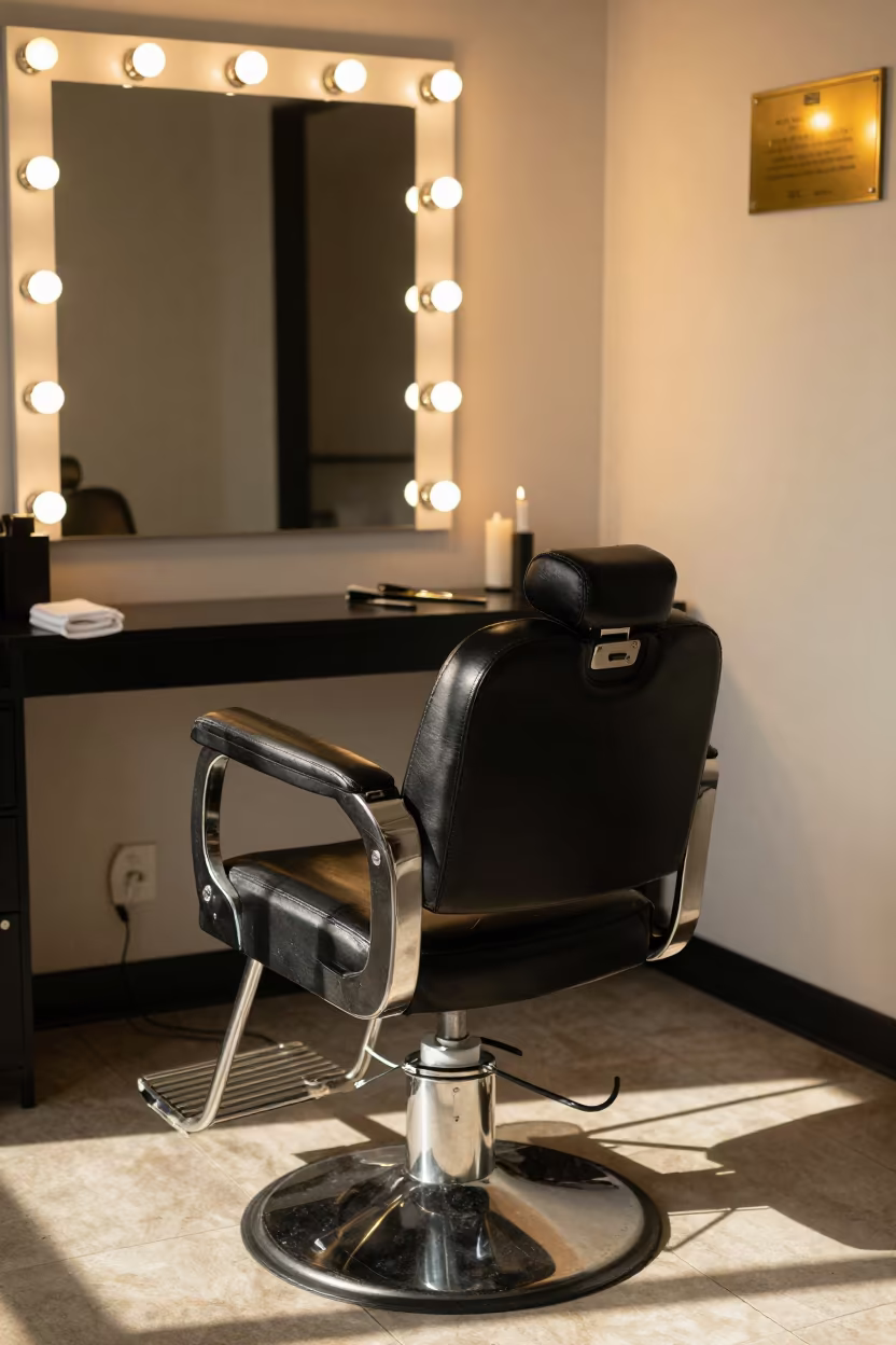 San Antonio Barber Station with Warm Bulb Mirror in at a barber station beneath mirror bulbs near San Antonio