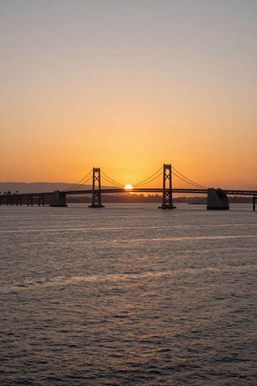 San Diego Bay And Harbor Bridge at Golden Hour in in San Diego, California, United States