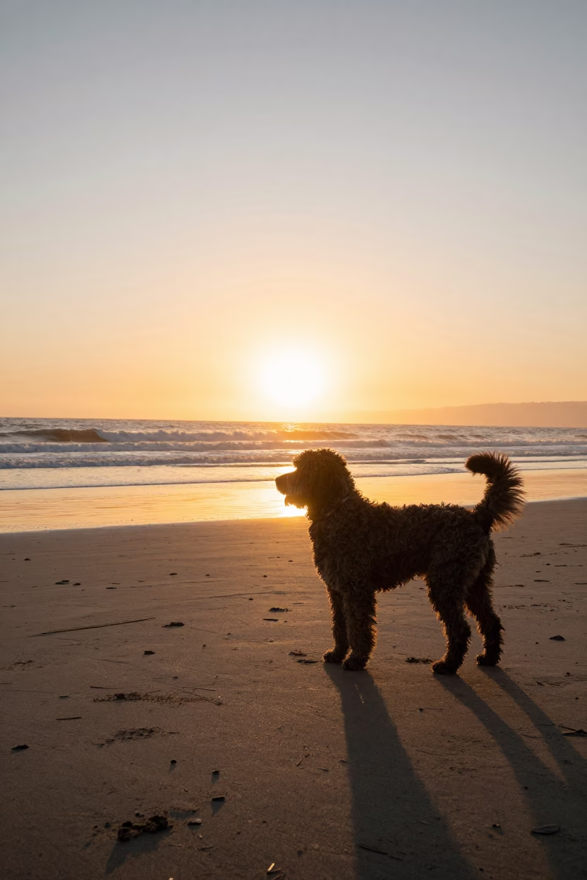 San Diego Beach Scene at As The Sun Drops Toward The Horizon in in San Diego, California, United States