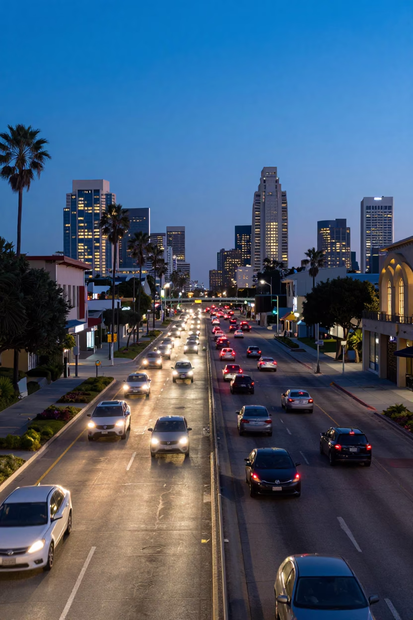 San Diego Blue Hour Street Scene with Traffic and Urban Architecture in in San Diego, California, United States