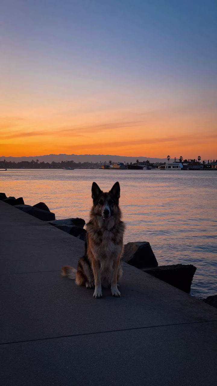 San Diego Breakwater Scene at Sunset Light in in San Diego, California, United States