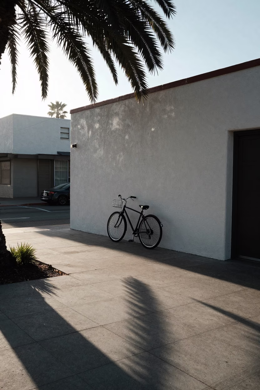 San Diego California street scene before sunrise with leaf shadows on tile in in San Diego, California, United States