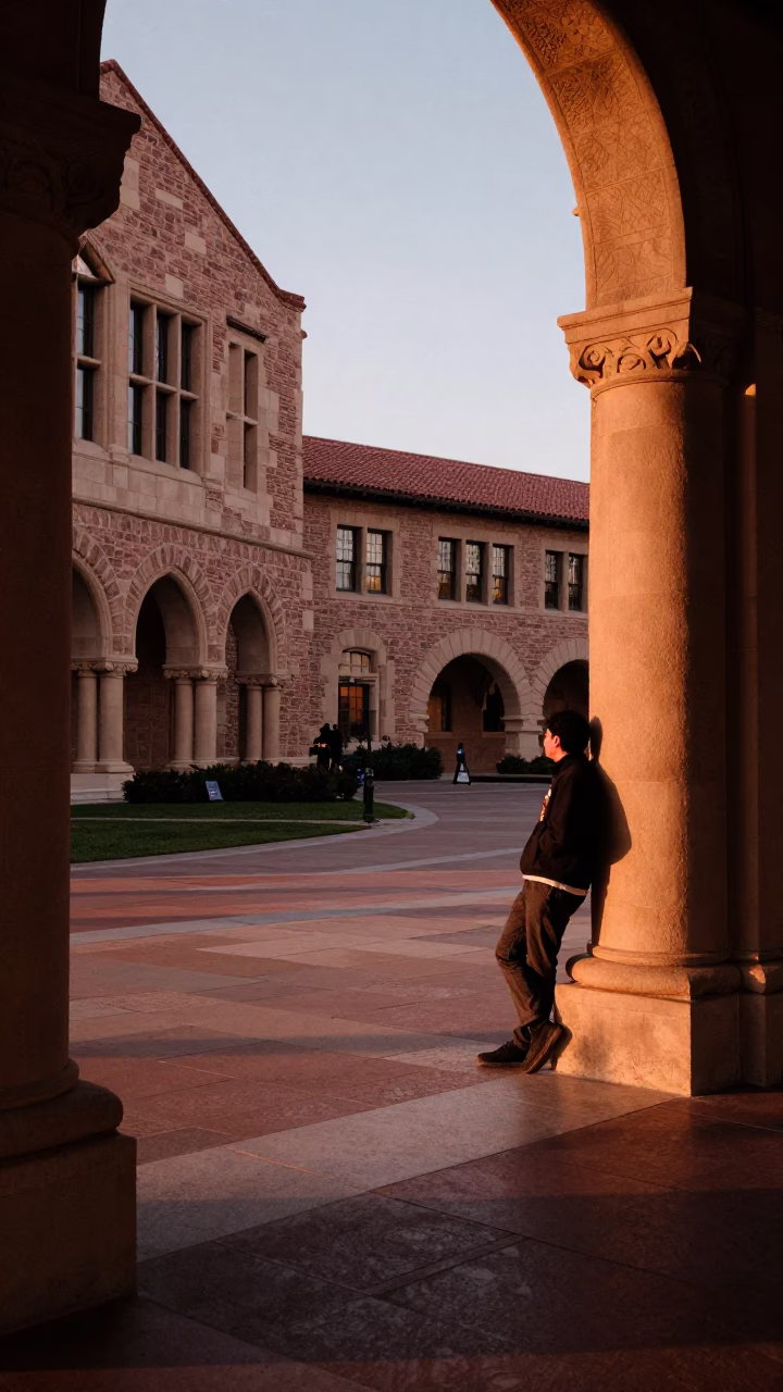 San Diego California Street Scene Copper Dusk Light University Cloister Stone Walkway in in San Diego, California, United States
