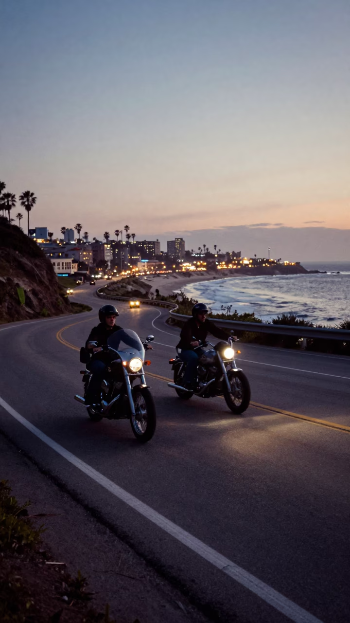 San Diego Coastal Highway at As City Lights Begin To Glow in in San Diego, California, United States