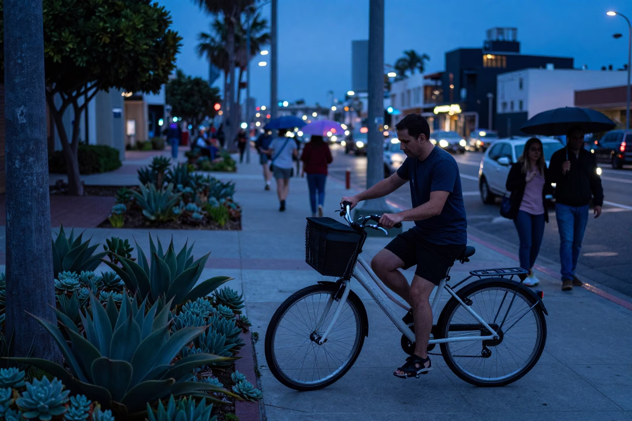 San Diego Evening Street Scene with Succulents and Urban Details in in San Diego, California, United States
