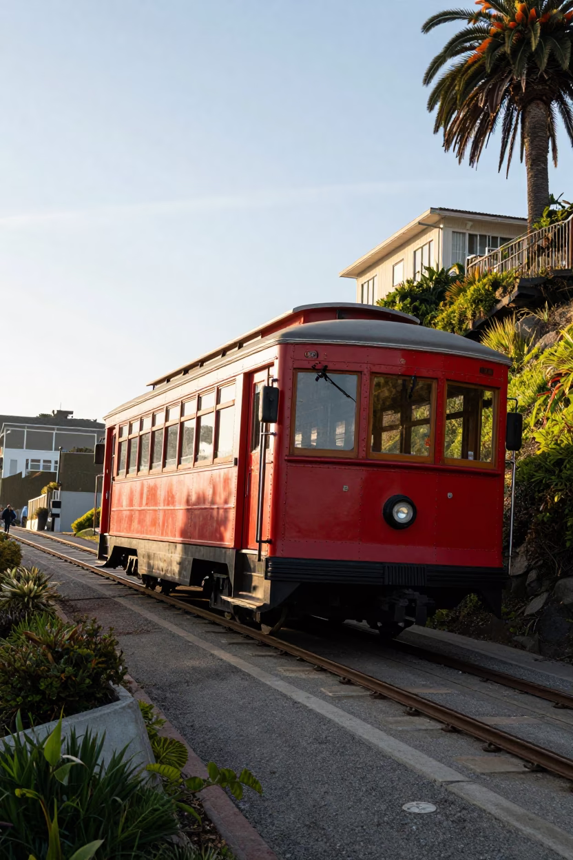 San Diego Funicular Climbing Steep Hill in Late Morning Light in in San Diego, California, United States