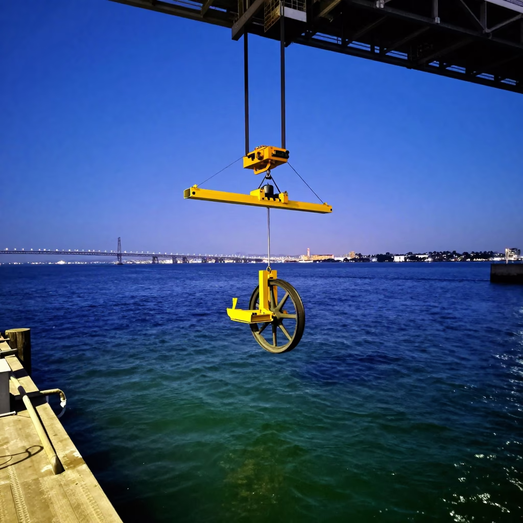 San Diego Harbor Dawn Bridge Maintenance Cradle and Ship Wheel Cabin Interior in in San Diego, California, United States