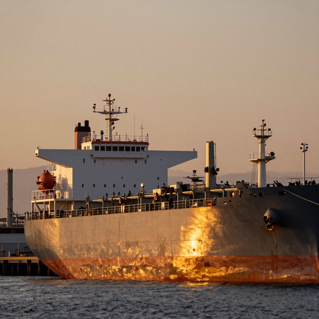 San Diego Harbor Evening Light with Tanker Ship and Casual Street Scene in in San Diego, California, United States