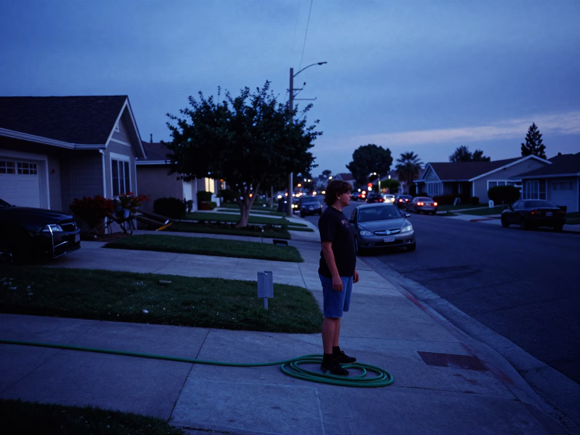 San Diego Indigo Twilight Street Scene with Garden Hose and Avocados in in San Diego, California, United States