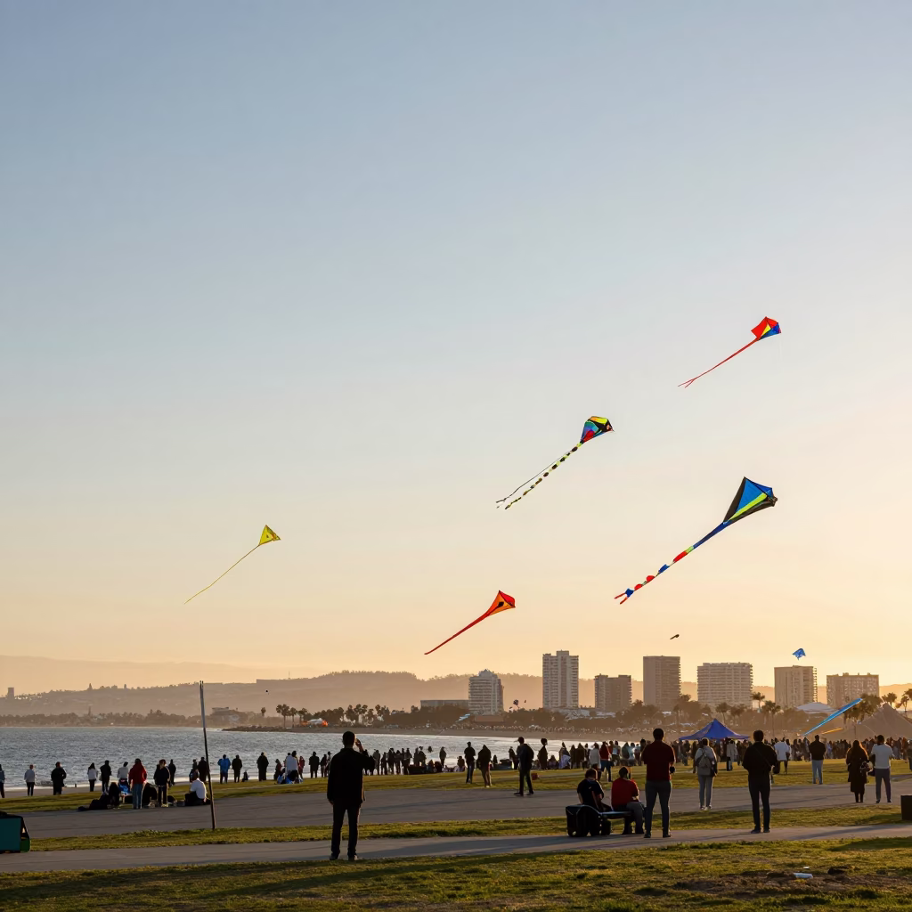 San Diego Kite Festival at Golden Hour in in San Diego, California, United States