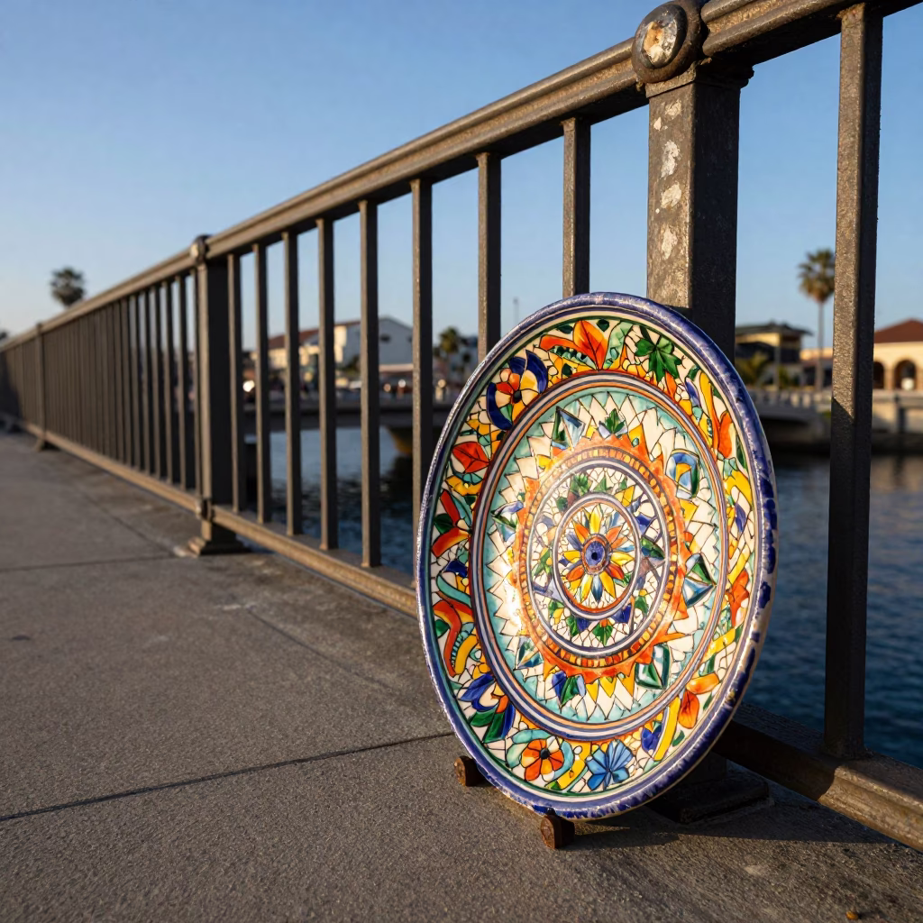 San Diego Majolica Plate at Clear Late-afternoon Light in in San Diego, California, United States