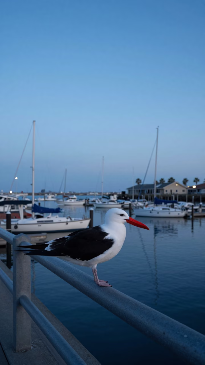 San Diego Marina Evening Scene with Frigate Bird and Nautical Details in in San Diego, California, United States
