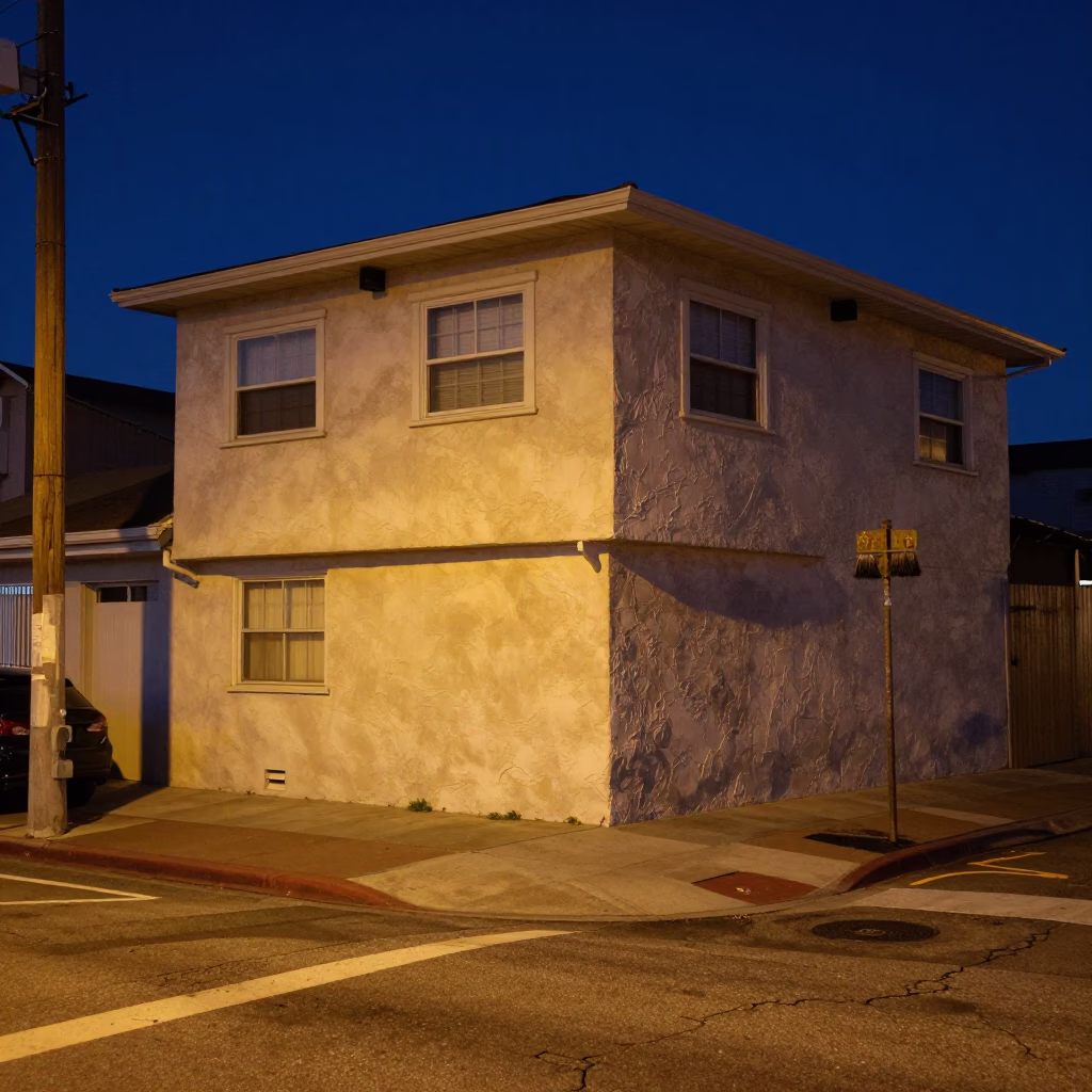 San Diego Midnight Street Scene with Night Light and Brushed Steel Lamp Base in in San Diego, California, United States