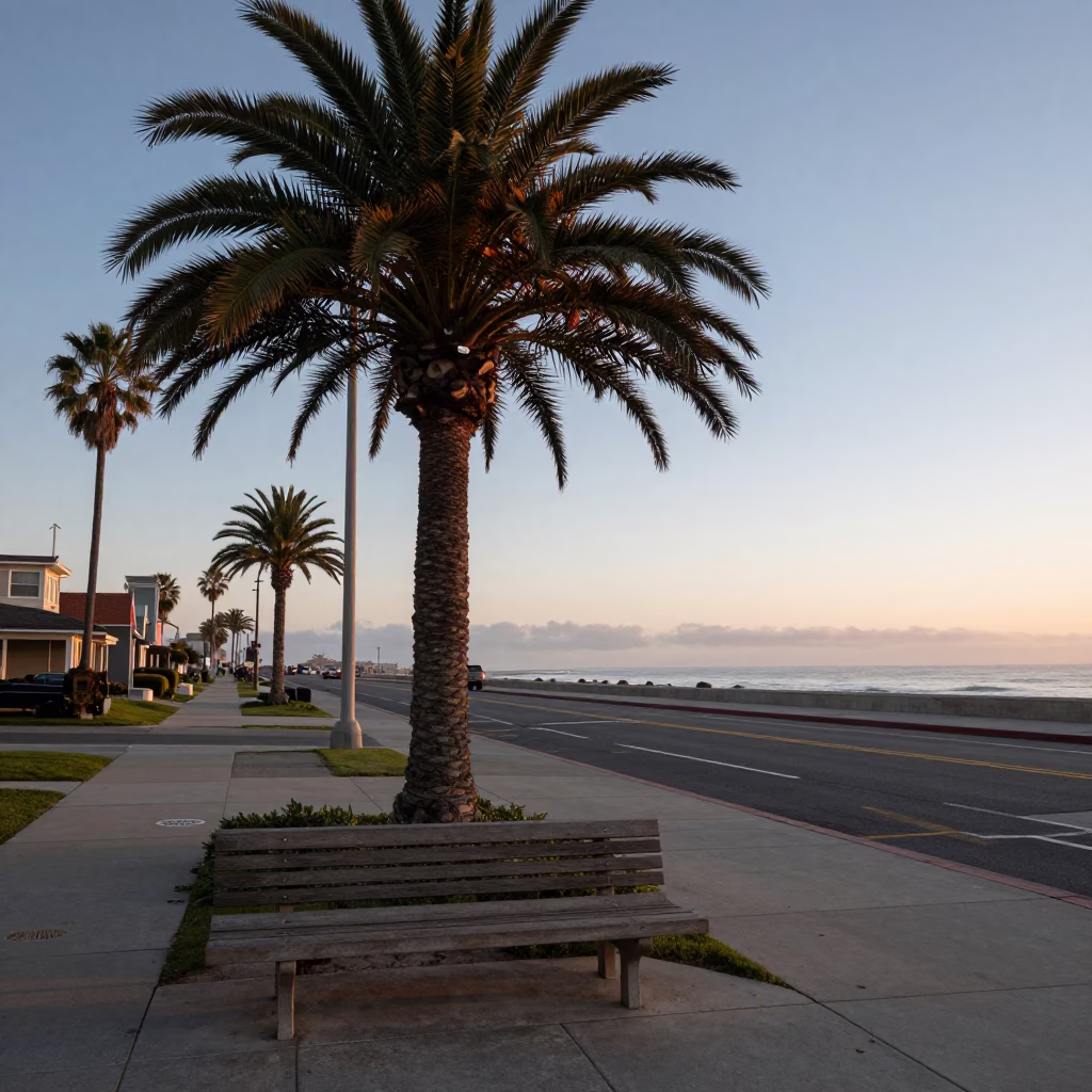 San Diego Morning Light Illuminating Coastal Street Scene with Coffee Pot and Timer in in San Diego, California, United States
