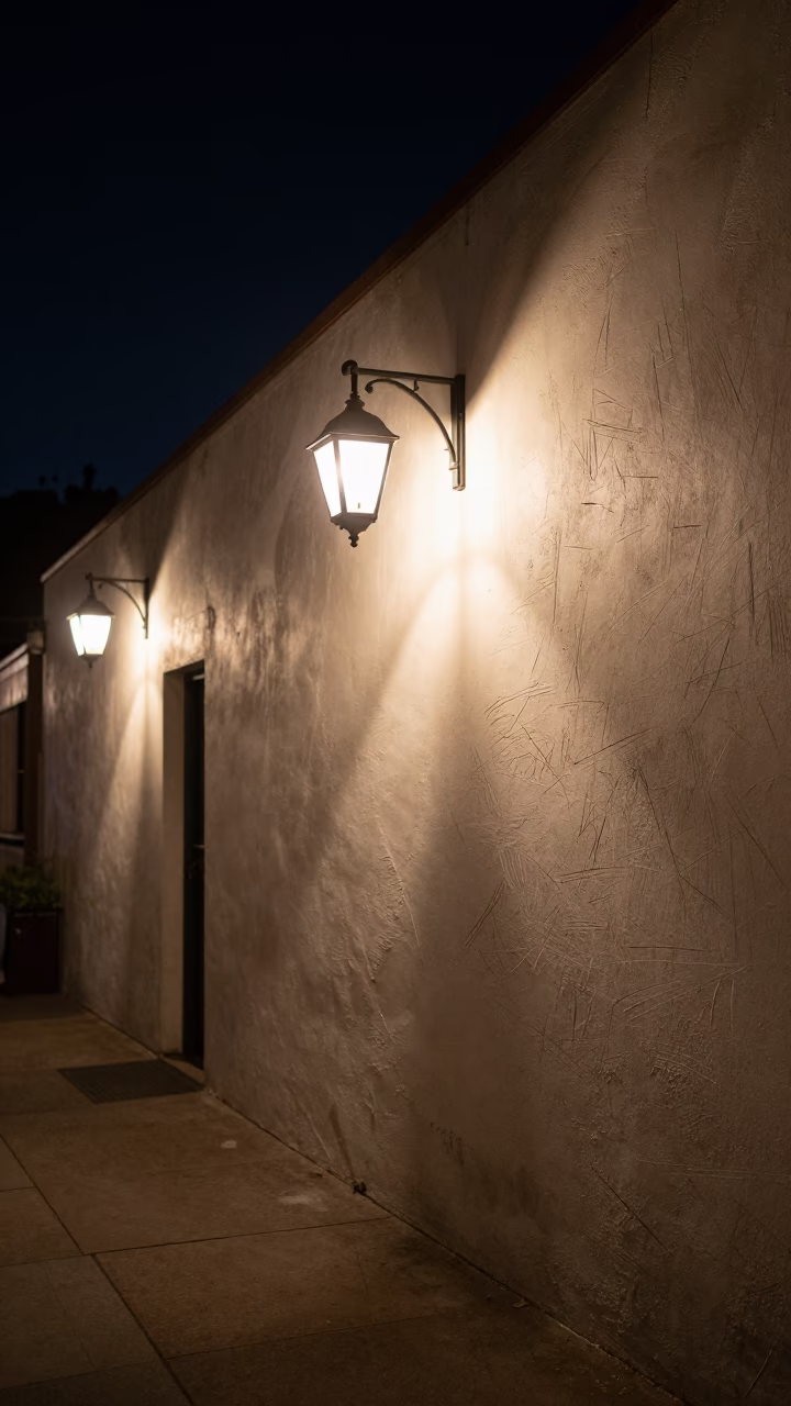 San Diego Night Scene with Lantern-Lit Alley and Scratches on Wall in in San Diego, California, United States