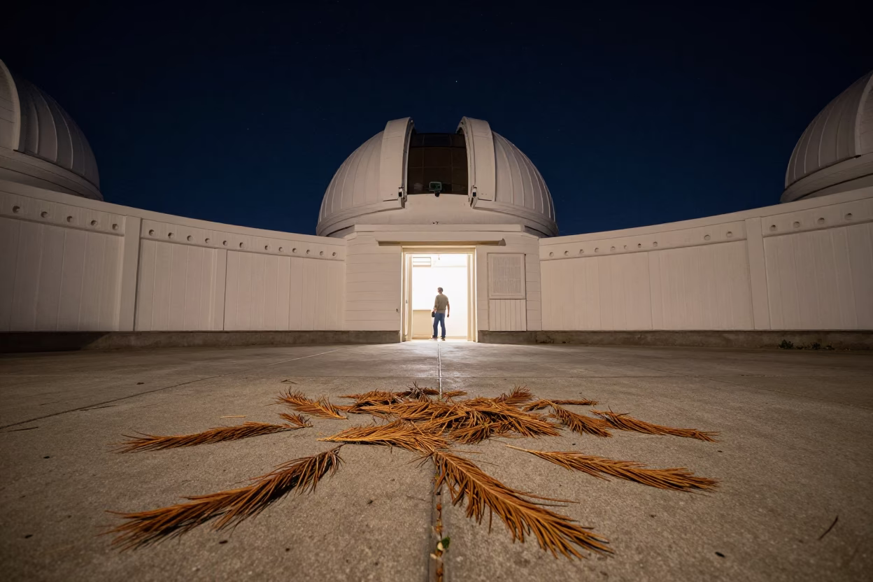 San Diego Night Sky Observatory Visitor Scattered Cedar Needles and Telescope Dome Threshold in in San Diego, California, United States