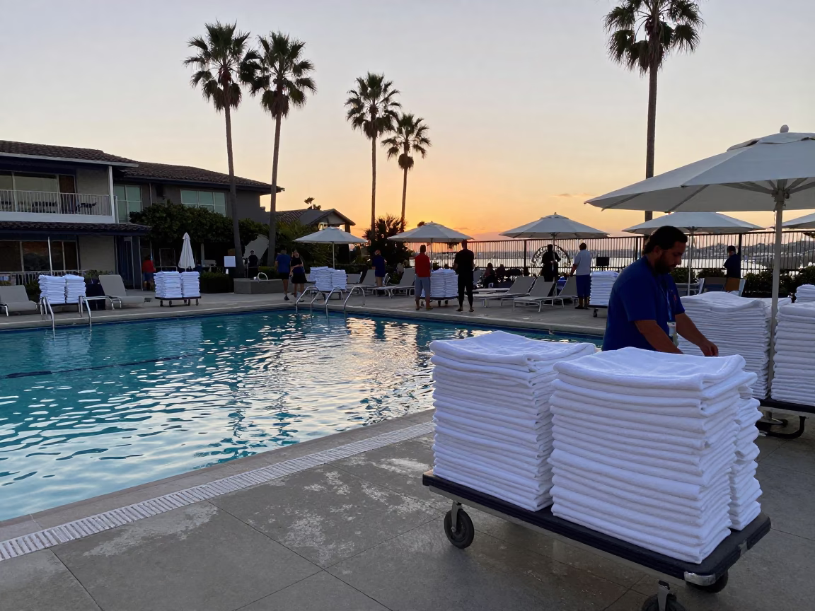 San Diego Pool Deck at First Light Of Dawn in in San Diego, California, United States