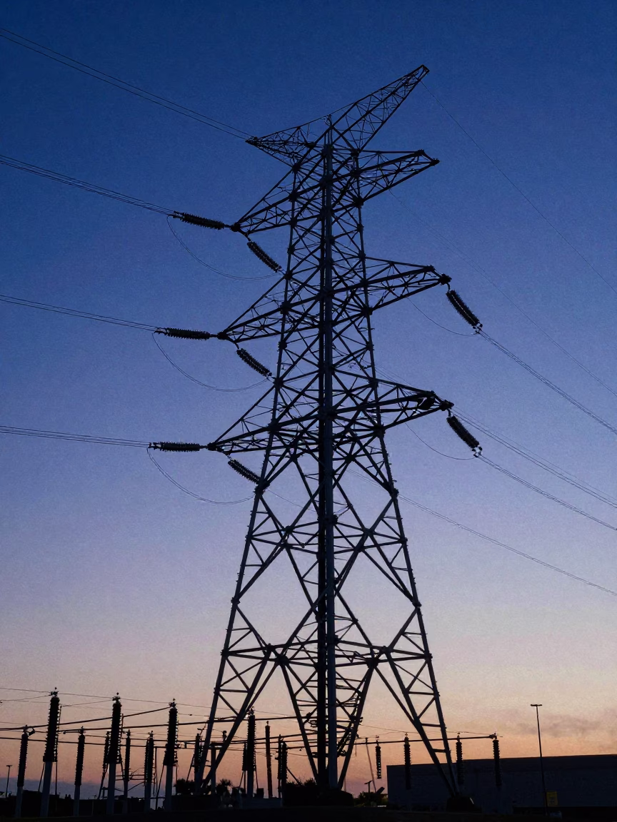 San Diego Power Substation Lattice Tower Against Early Morning Sky in in San Diego, California, United States