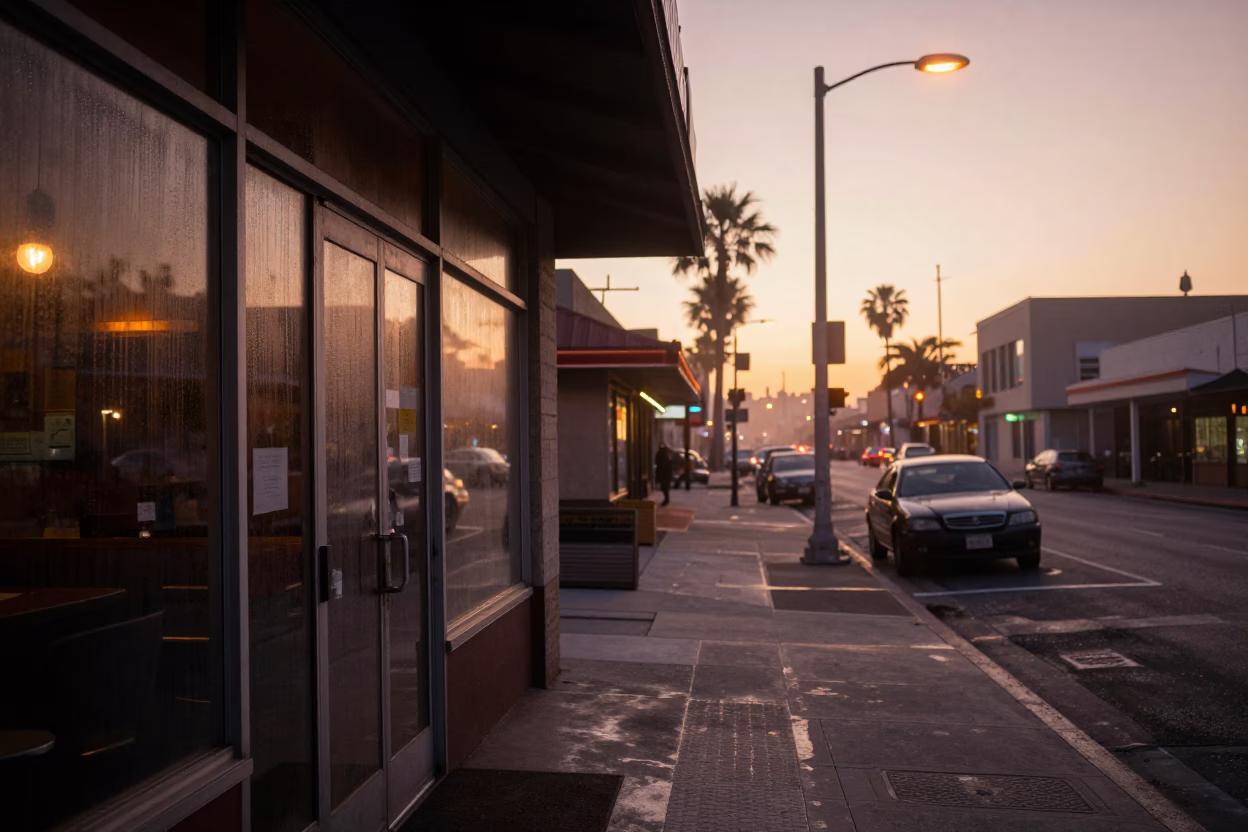 San Diego Predawn Street Scene with Condensation and Urban Details in in San Diego, California, United States