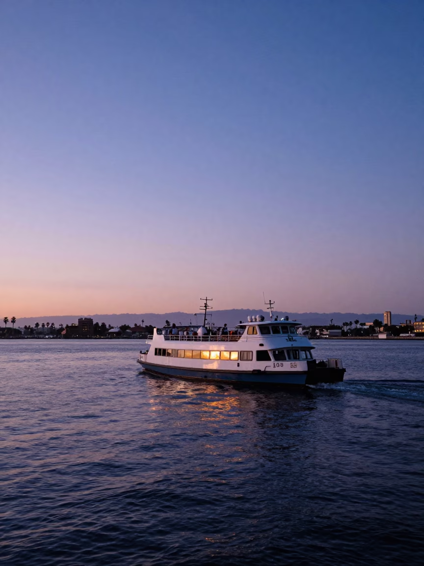 San Diego Water Taxi at Indigo Twilight After Sunset in in San Diego, California, United States