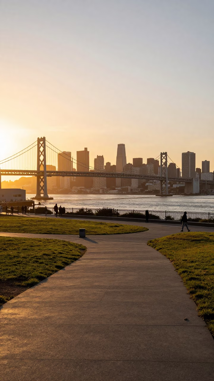 San Francisco Bay Bridge And City Skyline From Elevated Park in in San Francisco, California, United States