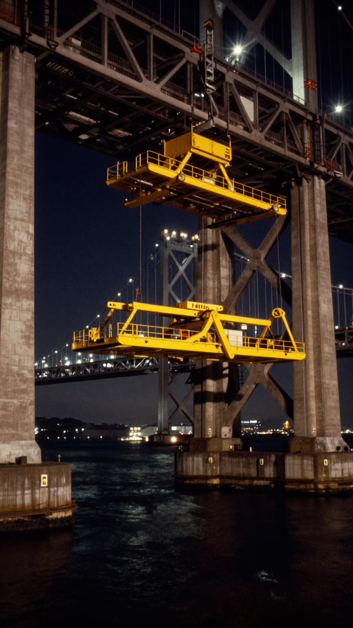 San Francisco Bridge Maintenance Cradle Under Night Sky in in San Francisco, California, United States