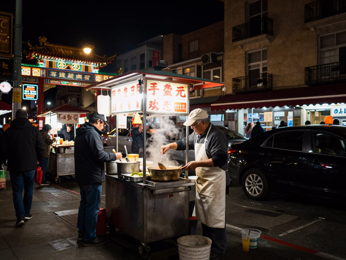 San Francisco Cart Chinatown at Deep In The Night Light in in San Francisco, California, United States