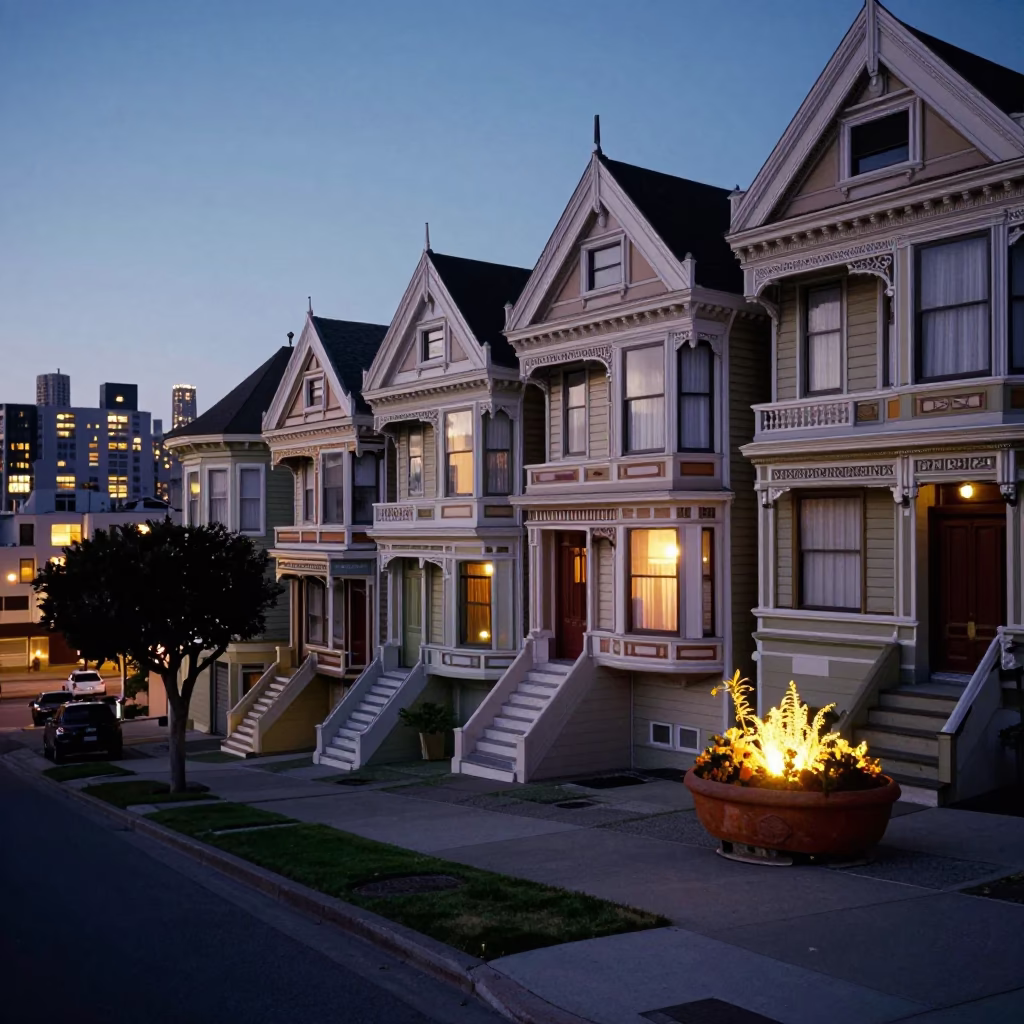 San Francisco City Lights Glow Window Boxes and Rustic Saucer Detail in in San Francisco, California, United States