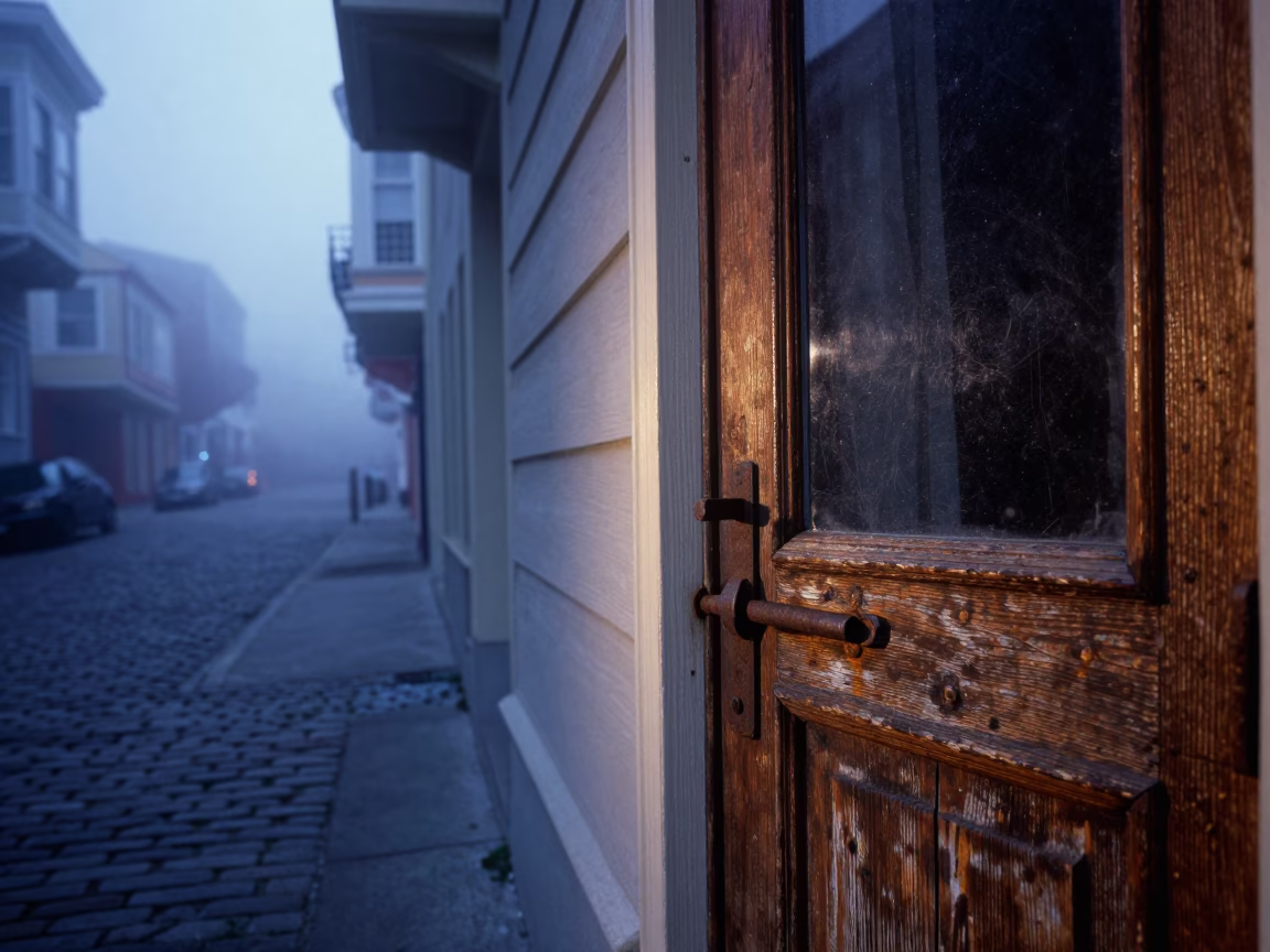 San Francisco Dawn Street Scene with Vintage Latch and Glass Tumblers in in San Francisco, California, United States