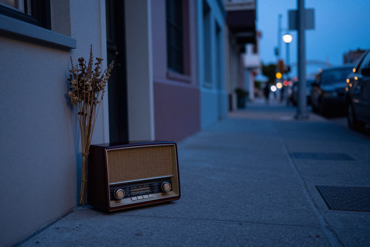 San Francisco Evening Street Scene with Vintage Radio and Dried Flowers in in San Francisco, California, United States