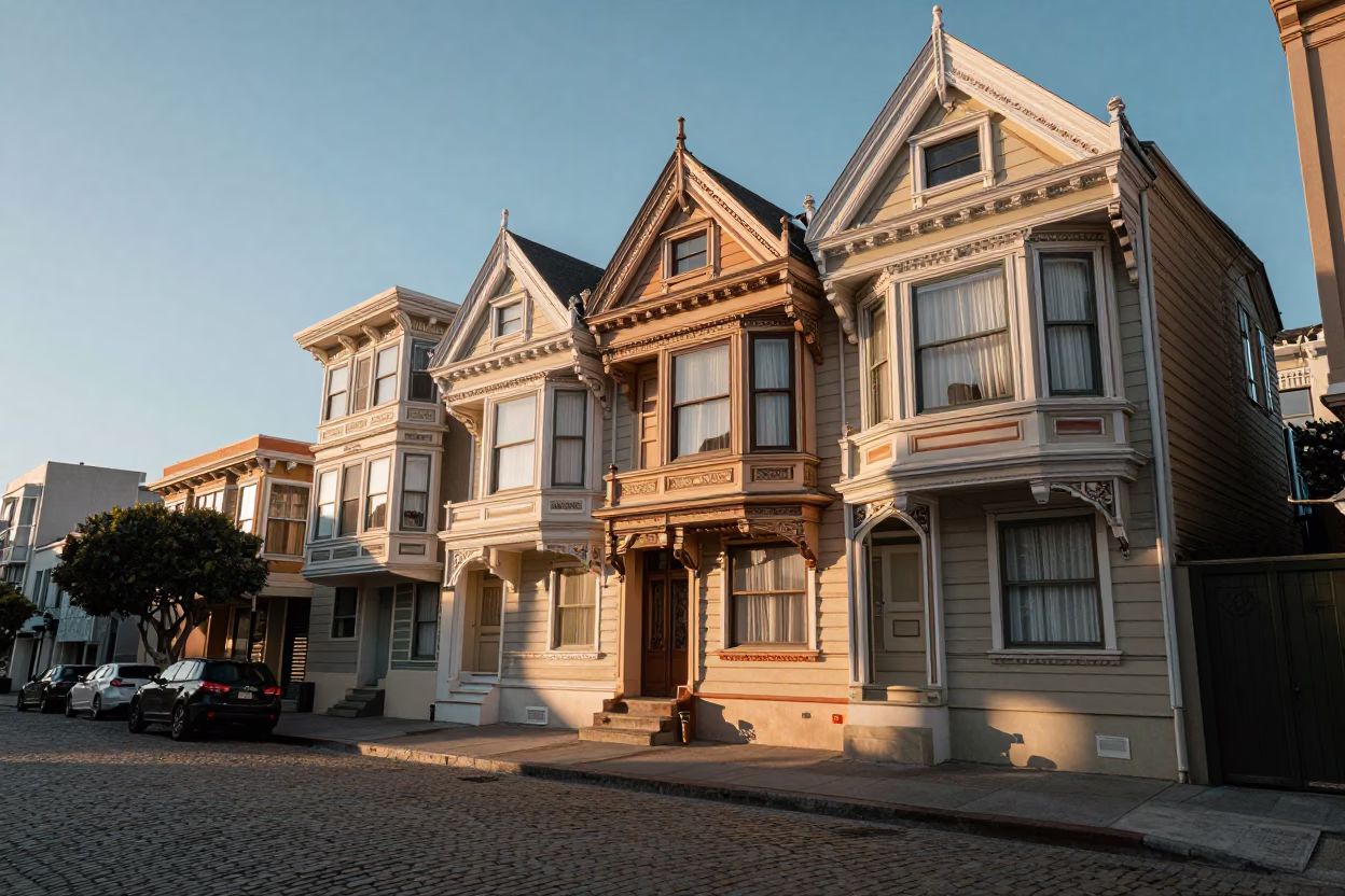San Francisco First Light Street Scene with Vintage Details and Urban Elements in in San Francisco, California, United States