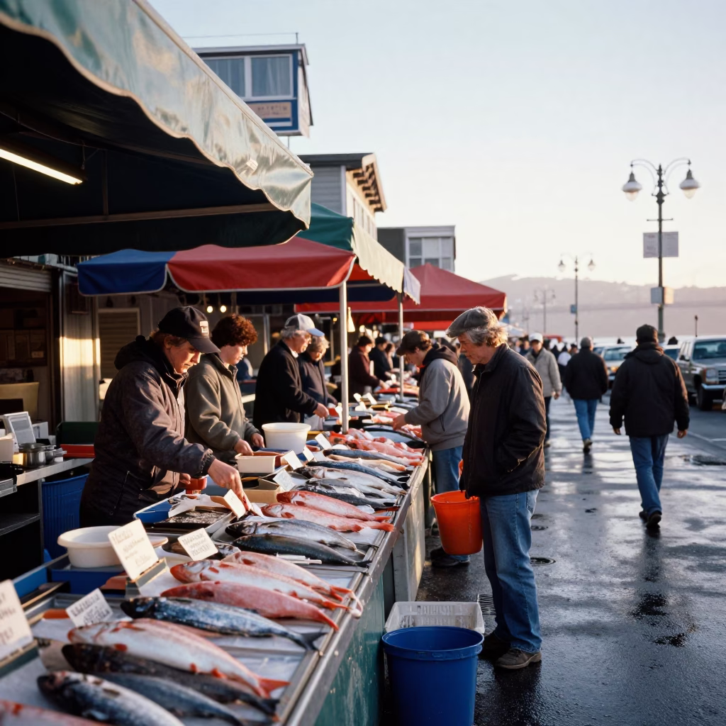 San Francisco Fisherman's Wharf Morning Market Fresh Seafood Display in in San Francisco, California, United States
