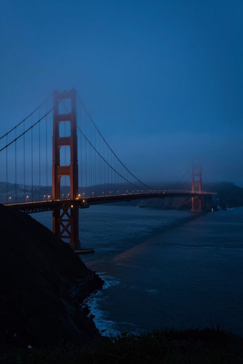 San Francisco Foggy Horizon View from Golden Gate Bridge Overlook at Predawn in in San Francisco, California, United States