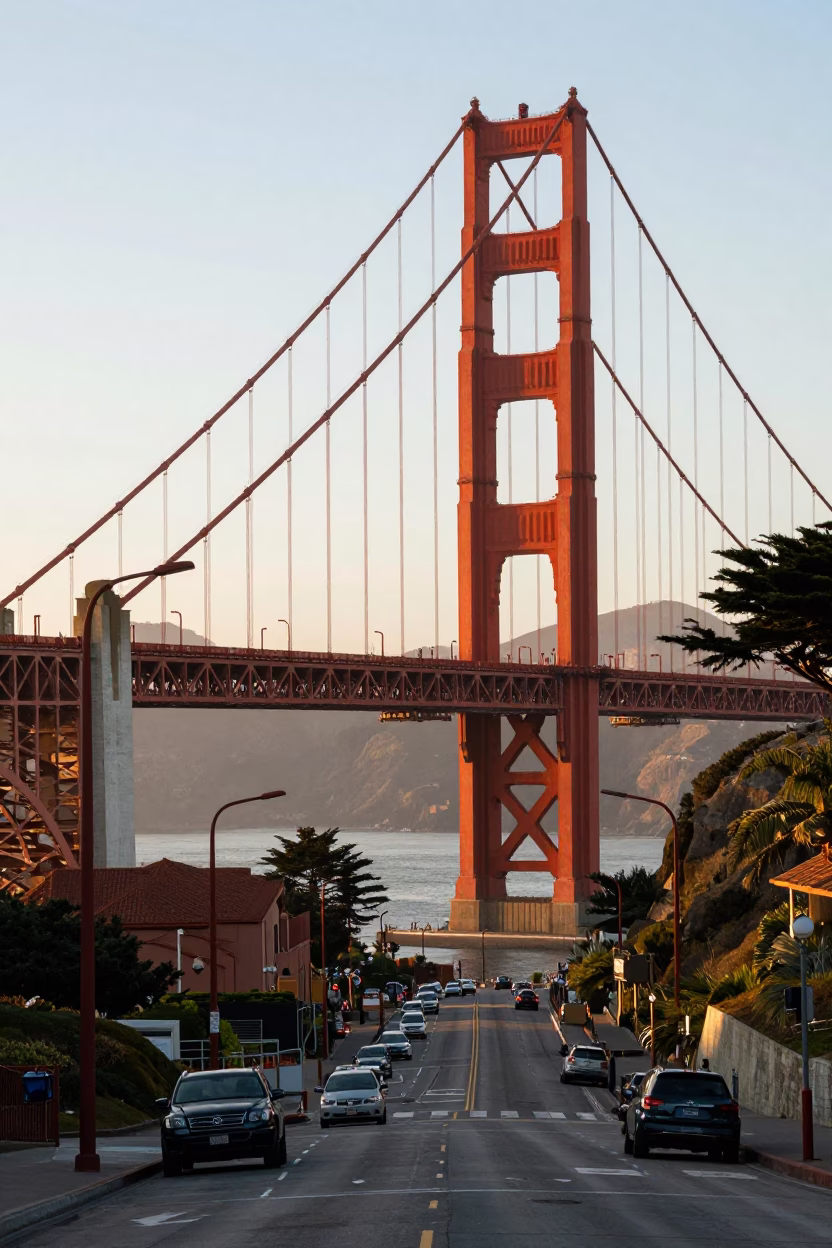 San Francisco Golden Gate Bridge Morning Light Street Scene in in San Francisco, California, United States