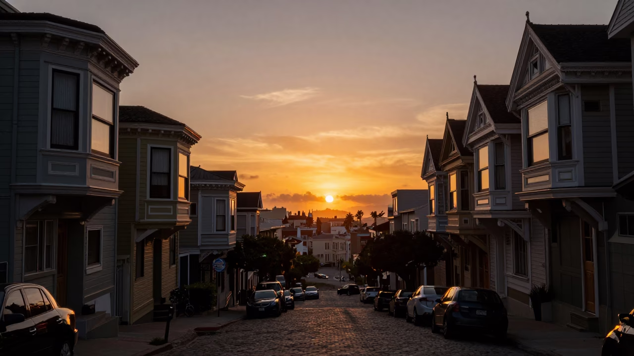 San Francisco Hour Sunset at As The Sun Drops Toward The Horizon in in San Francisco, California, United States