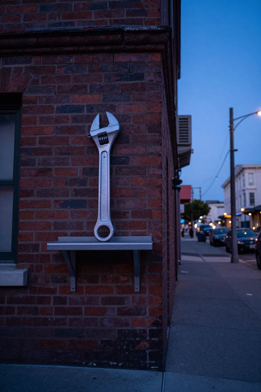 San Francisco Indigo Twilight Street Scene with Wall Shelf and Adjustable Spanner in in San Francisco, California, United States