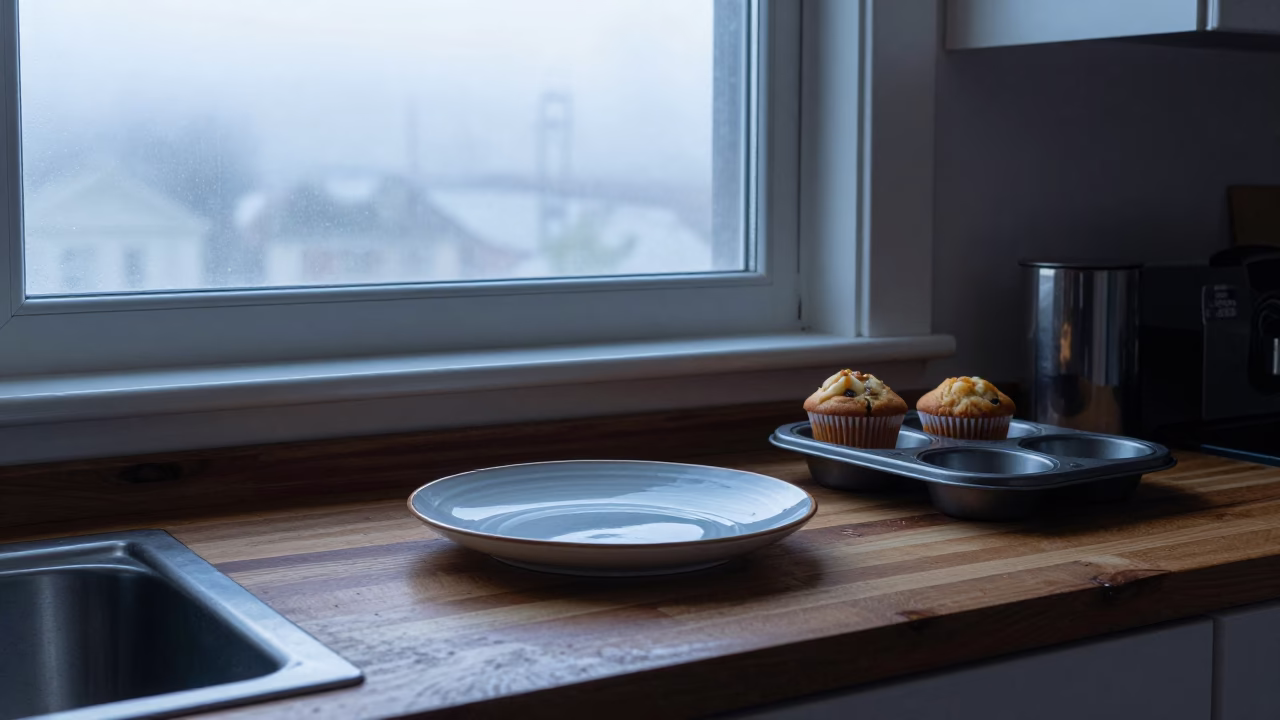 San Francisco Kitchen Counter Morning Light Ceramic Plate and Muffin Tin in in San Francisco, California, United States