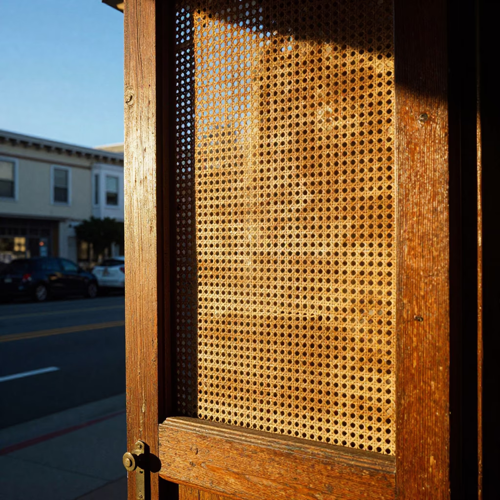 San Francisco Late Afternoon Street Scene with Woven Cane Light and Local Details in in San Francisco, California, United States