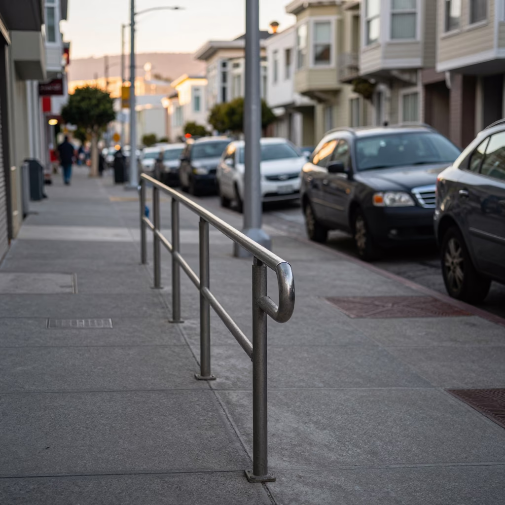 San Francisco Late Morning Street Scene with Stair Rail and Urban Construction Details in in San Francisco, California, United States