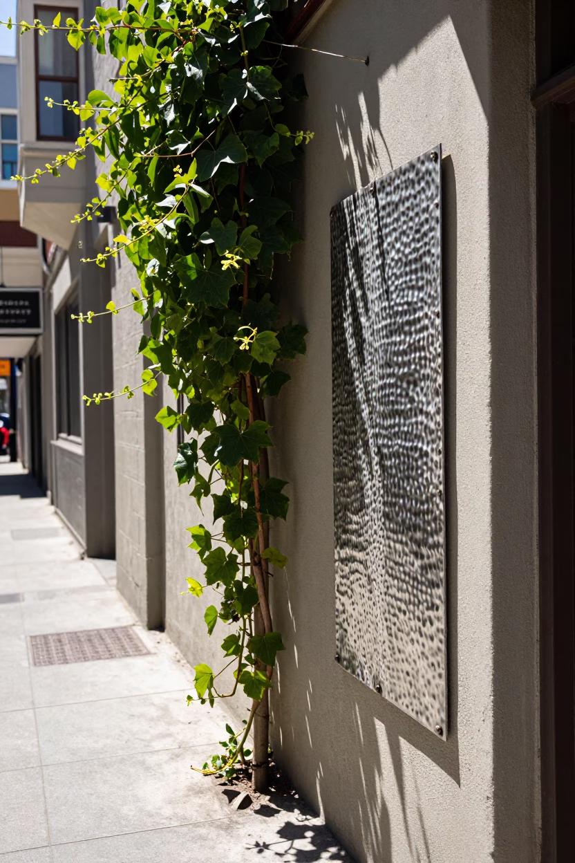San Francisco Midday Street Scene with Vine and Hammered Metal Light in in San Francisco, California, United States