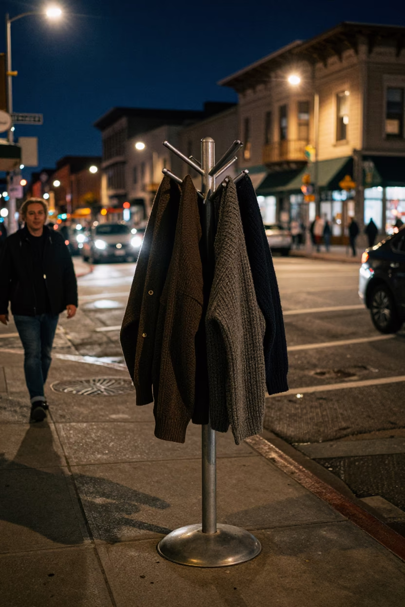 San Francisco Midnight Street Corner With Coats And Urban Details in in San Francisco, California, United States